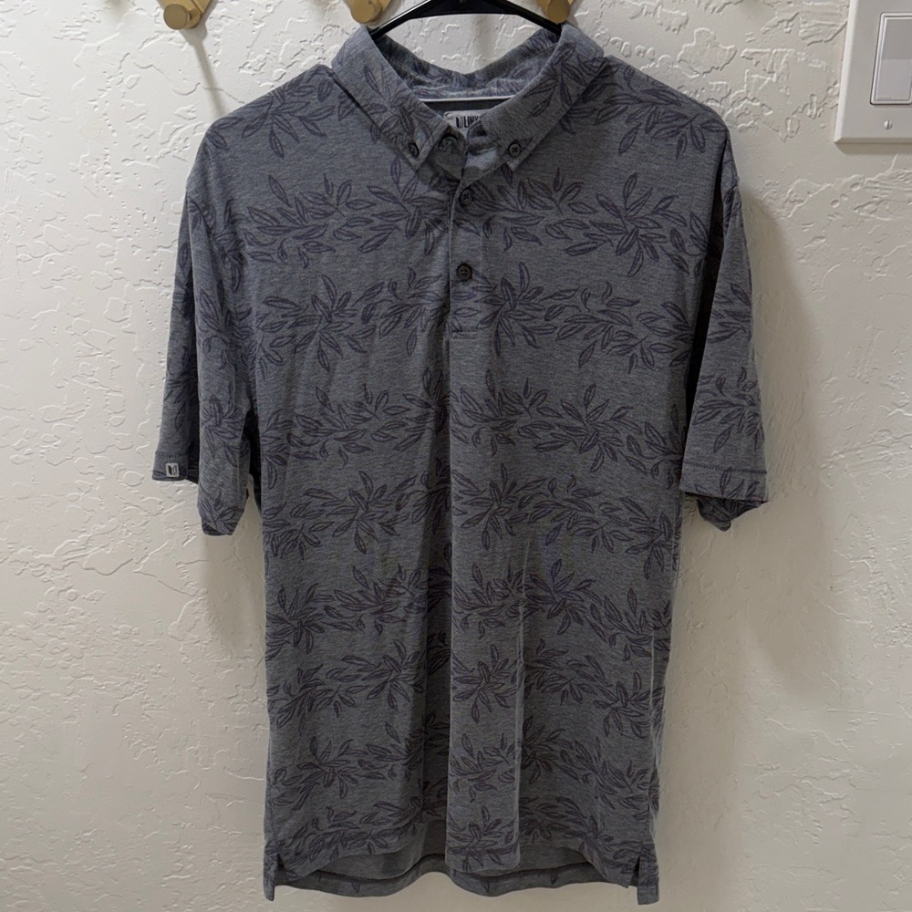 Linksoul Men’s Charcoal Leaf Pattern Polo Shirt - XL